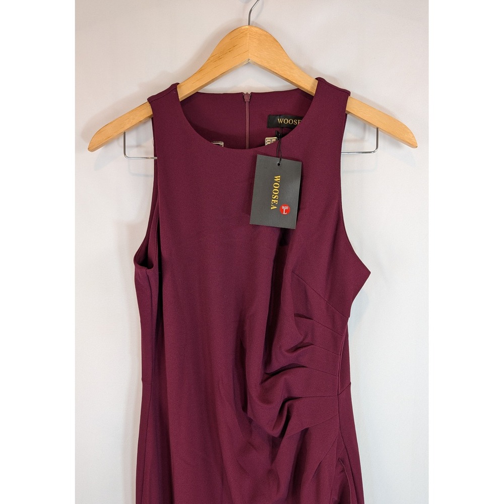 Woosea Womens Ruched Side Slit Ruffle Sleeveless Maxi Dress Burgundy Size Large - Picture 2 of 5